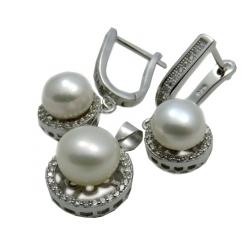 Komplet kolczyki wisiorek naturalna perła srebro