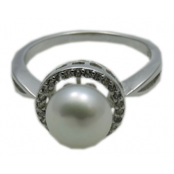 Pierścionek naturalna perła cyrkonie ROZMIAR 17