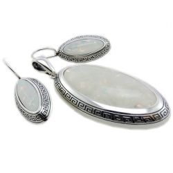 Kolczyki wisior opal srebro komplet motyw grecki