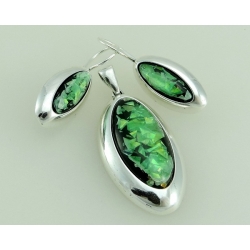 Kolczyki wisior zielony opal srebro komplet